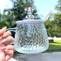 Vente en gros usine : Mug en verre avec couvercle motif ours, idéal comme cadeau, pour eau, café, thé, jus, usage domestique, avec cuillère