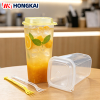 Bicchieri da Asporto Quadrati Personalizzati per Smoothie, Tè alla Frutta, Bicchieri in Plastica per Boba con Coperchi e Forchette
