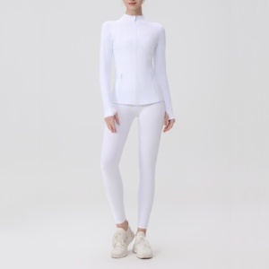 USA Oversea Warehouse Women's Solid Breathable <b>Yoga</b> Set with Zipper <b>Jacket</b> and Ruched Leggings 2-Piece <b>Yoga</b> Set Women Set - Product Image 5