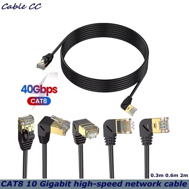 90 Degree Angle Cat8 Ethernet Cable, High Speed 40Gbps 2000Mhz Network Cord, with Gold Plated Plug SFTP Wires CAT8 RJ45