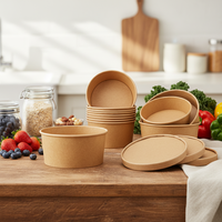 Factory Direct Sale Plastic-free Recyclable Kraft Paper Bowl Heavy-duty & Heat-resistant Round Natural/White Lunch Box with Lid
