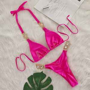 Traje de baño de dos piezas con cuello halter y vendaje de color liso, sexy, estilo <span class=keywords><strong>bikini</strong></span>, para comercio exterior europeo-americano en <span class=keywords><strong>AliExpress</strong></span> 2026 - Product Image 4