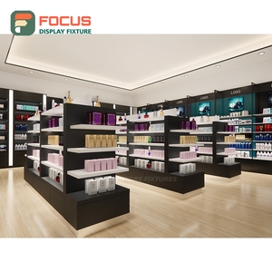 Modern Retail Outlet <b>Brushed</b> Stainless Steel Wall Shelving Fit Out Contractor Cosmetic Shop Design - Product Image 3