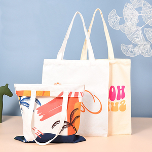 Wholesale Plain Canvas Tote Bags Standard Size Jute Ladies Zipper Canvas Bag Promotion Blank Canvas Tote Bag For Sublimation