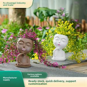 Pot de fleur succulent artisanal en résine moderne verte ornement de cour de jardin extérieur créatif avec <span class=keywords><strong>repose</strong></span>-menton à une main - Product Image 5