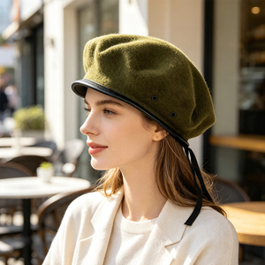 Béret professionnel décontracté en laine pour printemps, automne, hiver, avec bordure en cuir PU et cordon réglable, idéal pour les agents <span class=keywords><strong>de</strong></span> sécurité et les gardes <span class=keywords><strong>de</strong></span> portail, ODM/OEM - Product Image 2