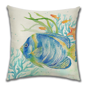 <span class=keywords><strong>Acuarela</strong></span> Caballito de mar Animales marinos mediterráneos Funda de almohada de lino Tela para el hogar Sofá Cojines mediterráneos - Product Image 3