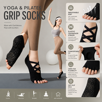 Chaussettes de yoga à cinq doigts pour femmes, antidérapantes, avec grip, pour la danse, le barre, le fitness et l'entraînement