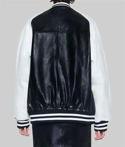 Chaqueta Universitaria de Béisbol de Cuero Negra y Blanca de Alta Calidad para Mujer, Ropa de Calle Informal - Product Image 4