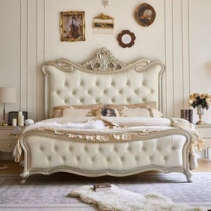 Lit de luxe en bois avec rangement, tête de lit capitonnée, style <span class=keywords><strong>palais</strong></span> européen, réglable, pliable, massant, inclinable, convertible, lit de princesse 1,8 m - Product Image 2