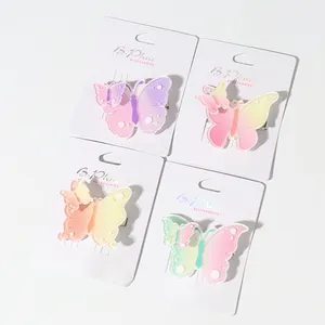 Wholesale Butterfly Paper Binder Clip Acrylic Resin Duckbill Alligator Hair Clips for Women Hair Accessories