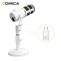 Microphone dynamique cardioïde sans fil en métal blanc COMICA EJoy D10 Pro(D) avec éclairage RGB pour le streaming, l'enregistrement, les podcasts, Twitch, YouTube
