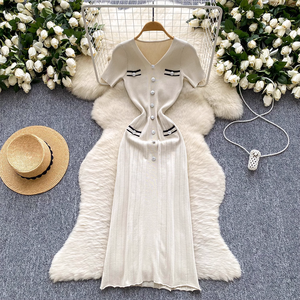 Abito estivo Sexy lavorato a maglia con scollo a V profondo lavorato a maglia aderente a maniche corte per Clubwear da festa <span class=keywords><strong>abiti</strong></span> <span class=keywords><strong>lunghi</strong></span> - Product Image 5