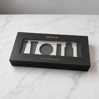 Boîte rigide personnalisée noire mate avec couvercle et base, fenêtre en acrylique transparente, intérieur en feuille d'argent pour coffrets cadeaux cosmétiques