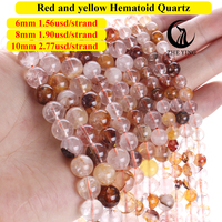 Perles de pierre de quartz hématoides rouges et jaunes Zhe Ying 6/8/10 mm