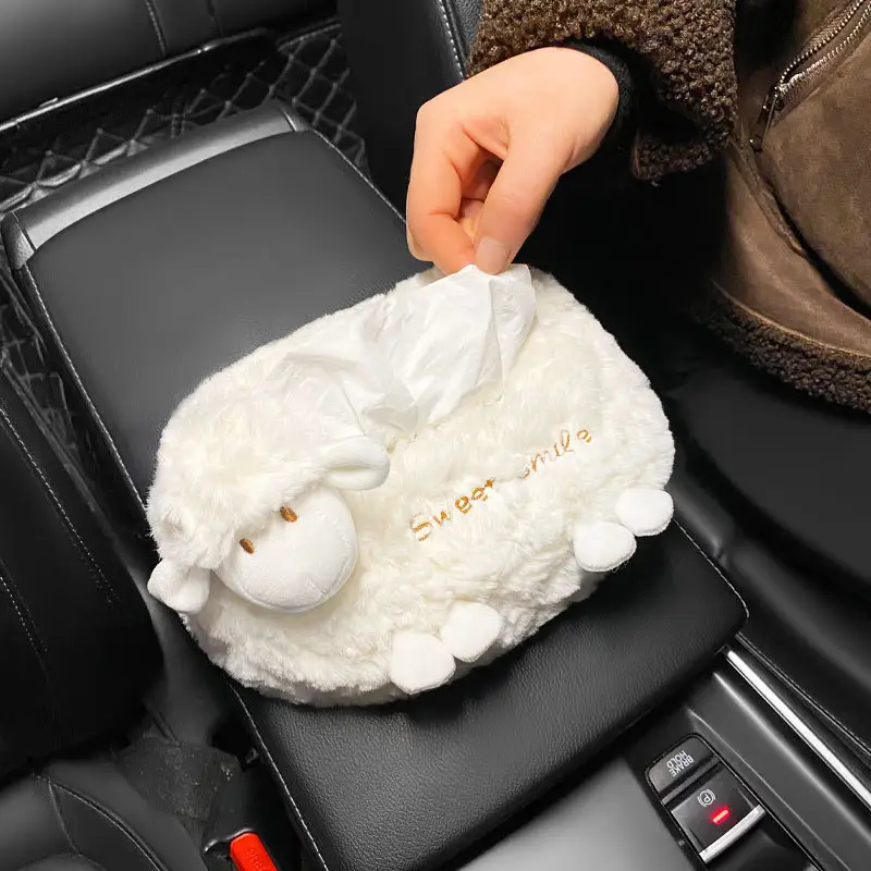 Caja de pañuelos de felpa para coche de juguete, caja de papel de dibujos animados para mujeres