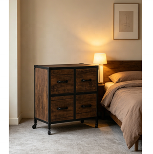 Commode <span class=keywords><strong>haute</strong></span> noire en bois avec tiroirs en tissu, unité de rangement pour salon, 4 tiroirs, buffet - Product Image 5