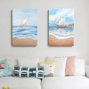 Moderno minimalista mare pittura a olio a getto d'inchiostro Texture barca a vela paesaggio per soggiorno o ristorante tela di supporto - Product Image 1