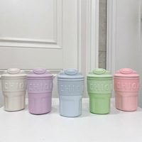 Tasse isotherme à double bec pour filles et garçons, couleur macaron, avec paille, pour le bureau, en acier inoxydable