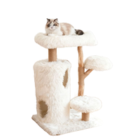 Arbre à chat minimaliste en bois massif avec plateformes de saut et nids intégrés, multi-niveaux, en sisal, gain de place, pour usage domestique