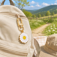 Ensemble de porte-clés marguerites multicolores, breloque fleur en émail souple, porte-clés en métal doré, pendentif de sac, accessoire de voiture, cadeau pour elle