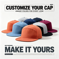 Casquette de baseball personnalisée vintage formelle en popeline perforée au laser, à visière plate, à fermeture snapback, séchage rapide, imperméable, 7 panneaux, haute performance