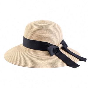 Wholesale Women Wide Brim Bucket Caps with Tie <b>Straw</b> Breathable <b>Summer</b> Boater <b>Hats</b> 3D Embroidery Travel Outdoor Sunshade - Product Image 5