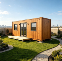 Maison conteneur de 20 pieds avec revêtement en bois, maison préfabriquée en conteneur avec terrasse, cabane de vie portable pour jardin