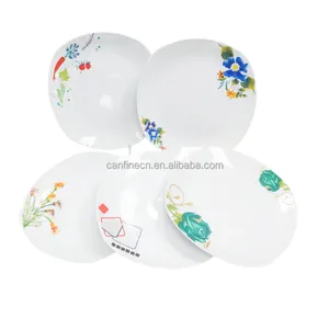 廉价批发方形10.5英寸陶瓷平板汤盘手工白瓷贴花上菜盘方形餐具套装