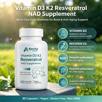 Capsules anti-âge tout-en-un Vitamine D3 K2 Resvératrol NAD, 90 unités, complément végétalien pour adultes, étiquette personnalisée OEM ODM