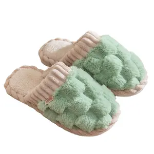 Cute Home Couple's Indoor-Outdoor Warm Cotton Slippers Soft Plush Mules with Open Toe for Winter Spring Autumn