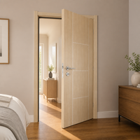 Modern Natural Light Oak Interior Wooden Door with White Groove Lines Contemporary Flush Timber Bedroom Door for Home