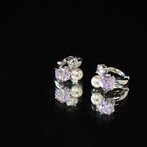 Clip d'oreille en acier inoxydable plaqué or avec diamants colorés, boucle d'oreille fantaisie française en zircon coloré sans perçage - Product Image 5