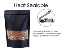 Sachet Doypack Kraft Noir Mat avec Fenêtre Dépolie et Fermeture Zip, Thermosoudable et Refermable, pour Épices, Biscuits, Sushi, Gelée