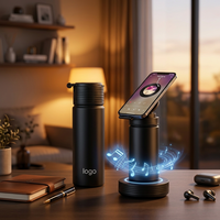 Mug Air Stainless Steel 304 17oz 500ml dengan Penyangga Ponsel Magnetik, Speaker Bluetooth, Tutup Terisolasi, Menjaga Dingin/Hangat 12-24 Jam