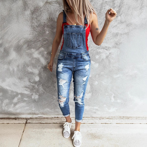 Women Ripped Denim Overalls Slim Fit Suspender Pants Distressed Jean Jumpsuit Side Zipper <strong>Dungarees</strong> Skinny Streetwear Jumpsuit - Product Image 2