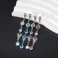 Piercing de nombril en acier inoxydable et cuivre avec pendentif papillon en zircon, breloque colorée, bijoux de piercing corporel pour femme