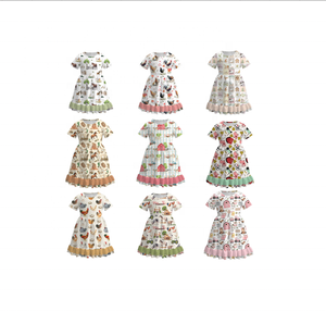Bebé niños niño niña verano granja moda leche orgánica seda caballo Chook estampado vestido con volantes listo para enviar venta al por mayor personalizado - Product Image 1