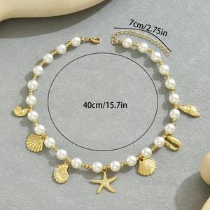 Collier européen et américain New Ocean Wind Ladies Pearl Necklace Bohemian Style Versatile Pendant - Product Image 4