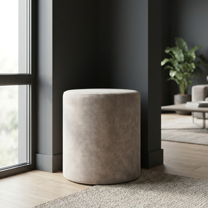 LUOOMA Contemporary Round Upholstered Pouf-<b>Portable</b> Durable Living Room Seating & Footrest for Hotel Apartment Bedroom Use - Product Image 1