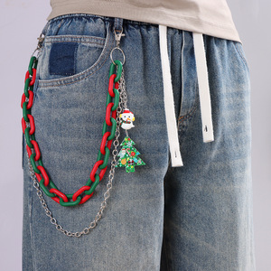 โซ่คล้องกางเกงคริสต์มาส สีแดงเขียว อะคริลิค โซ่คาดเอว สไตล์ฮิปฮอป แฟชั่นฤดูหนาวสำหรับวัยรุ่น - Product Image 1