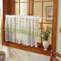 Rideau de porte moderne en polyester, transparent, à broderie pastorale transfrontalière, dentelle florale, voile court demi-transparent, personnalisé, couleur café
