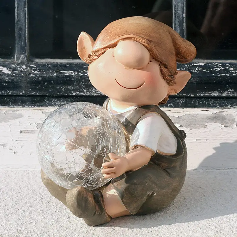 Polyresin/Resin Andy The Elf Resin Garden Ornament with Solar Powered Illuminating Colour Change Ball, Fairy