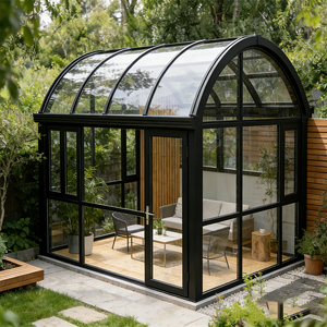 Veranda in Vetro Curvo Nero Alpino Premium Best Seller con Tetto Arcuato per Visione Panoramica sulle Montagne Nevose - Product Image 2