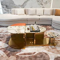 Table basse en marbre de luxe 2026, style moderne et minimaliste, haut de gamme, avec base en métal, pour salon