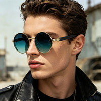 Nouvelle Arrivée 2026 – Lunettes de Soleil Rondes Unisexe au Design Tendance, Branches en PC Effet Bois, Style Punk Rétro, Protection UV400, Monture Or/Blanc – Vente en Gros