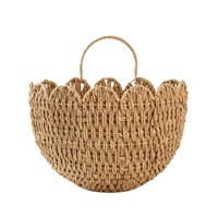 Panier mural bohème en rotin/paille tressé à la main, panier de rangement en dentelle ondulée, décoration murale écologique pour la maison