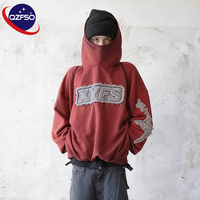QZFSO Sweat à capuche vintage pour homme, design délavé personnalisé, broderie, appliqué, patch, coupe oversize, confortable, respirant, streetwear