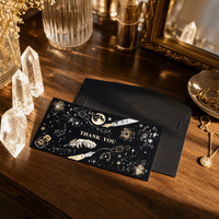 Ensemble de cartes de remerciement personnalisées imprimées en noir avec motifs célestes en feuille d'or et enveloppe pour emballage de coffret cadeau, vente en gros