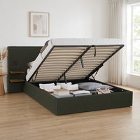 Lit de style européen moderne Willsoon en lin de luxe, avec rangement, disponible en tailles Queen et King, avec matelas et table de chevet